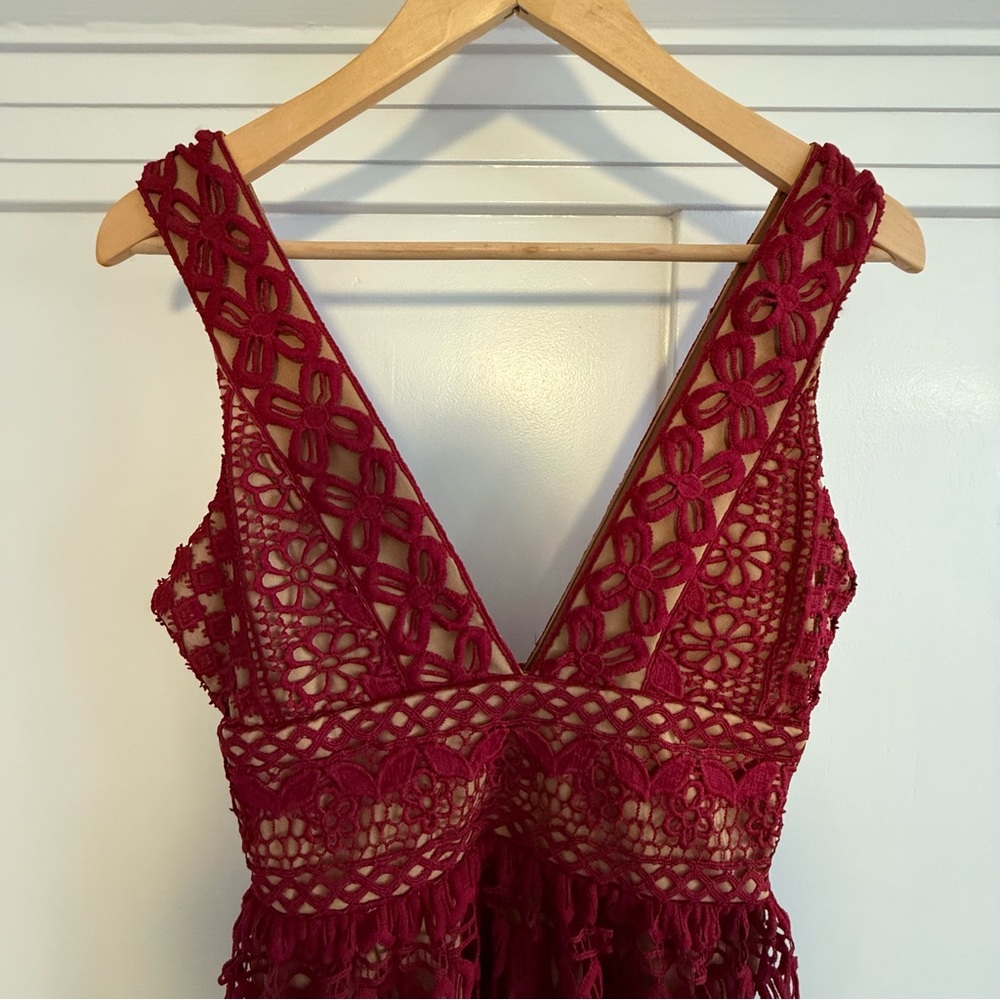 Boohoo Red Lace Maxi Dress